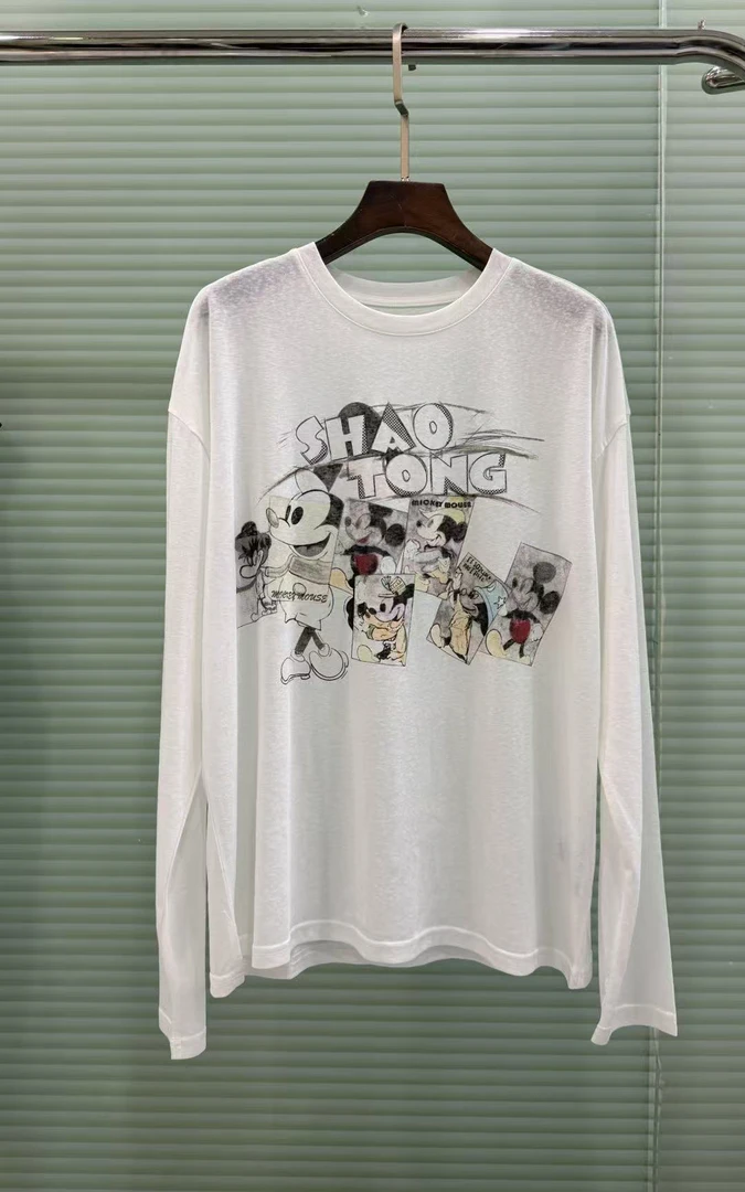 【BAI】夏新款时尚卡通米印花减龄百搭长袖T恤女523