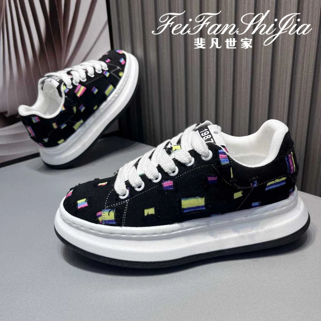 新款男鞋2025潮款厚底百搭增高小白鞋布面时尚休闲干净感痞帅男鞋