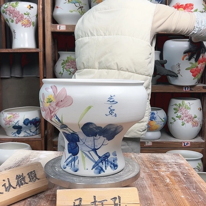 摆件口22荷花陶瓷陶瓷