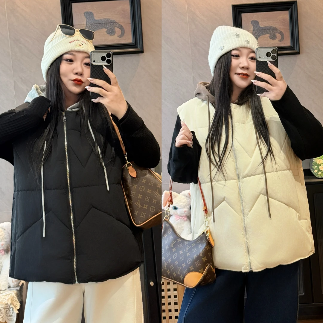 花契“流星甜筒”大码女装冬季宽松200斤胖mm时尚立领棉马甲18285-H