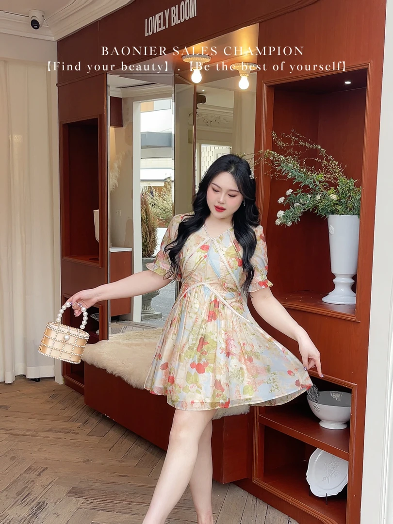 BAONI 2025夏季新款胖mm显瘦短袖连衣裙#U25X1086