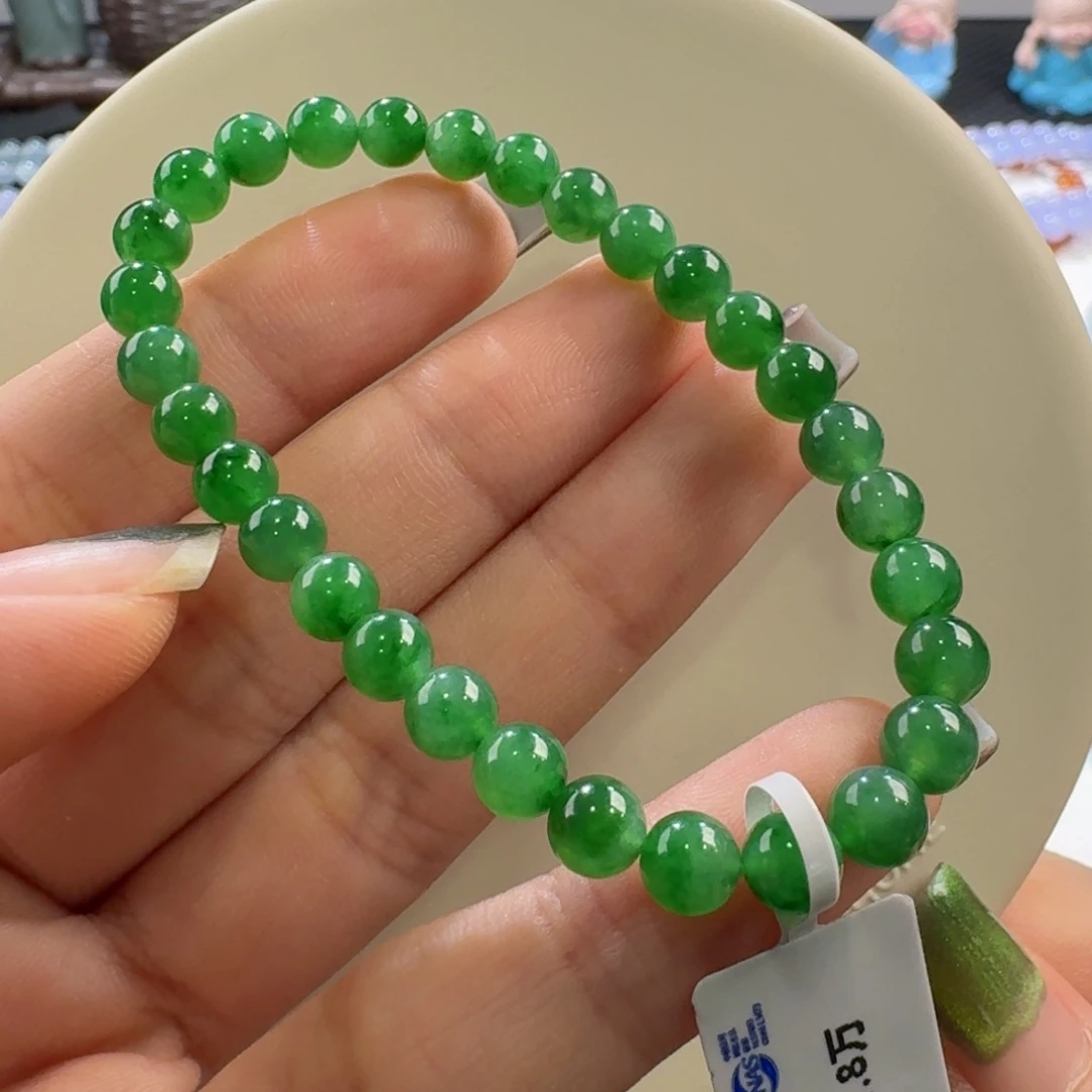翡翠手链未镶嵌冰飘辣绿色手串卡6 高货料子！大漏！