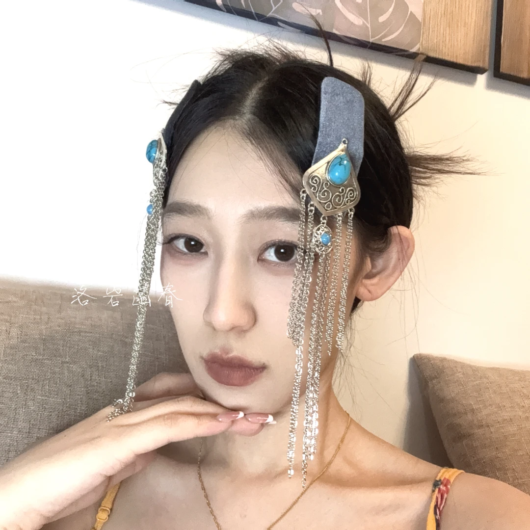 洛岩菡春新款银色手工气质民族风植物花卉小众几何图案发卡