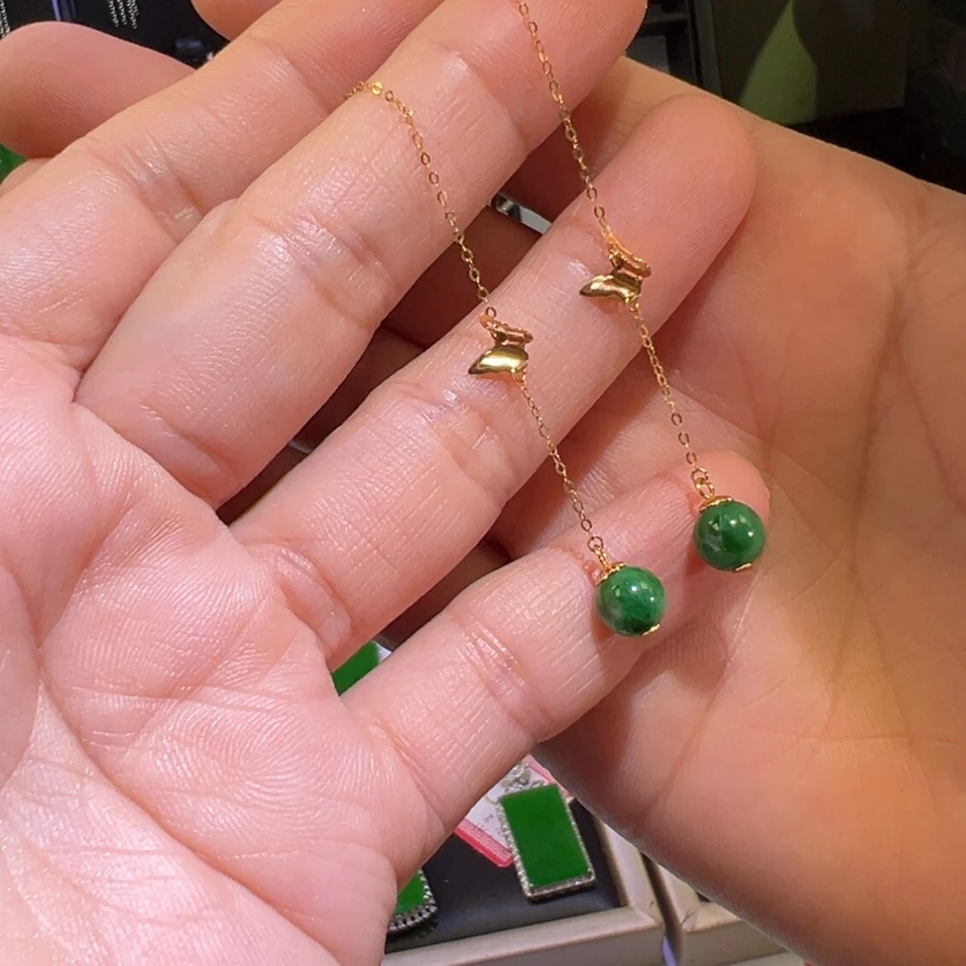 翡翠18K金镶嵌耳饰耳环