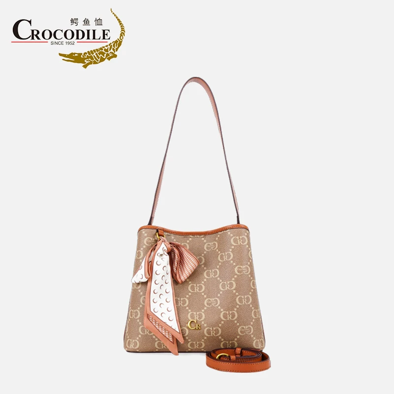 鳄鱼恤新款大容量丝巾装饰水桶单肩斜挎包休闲通勤水桶包CB00019