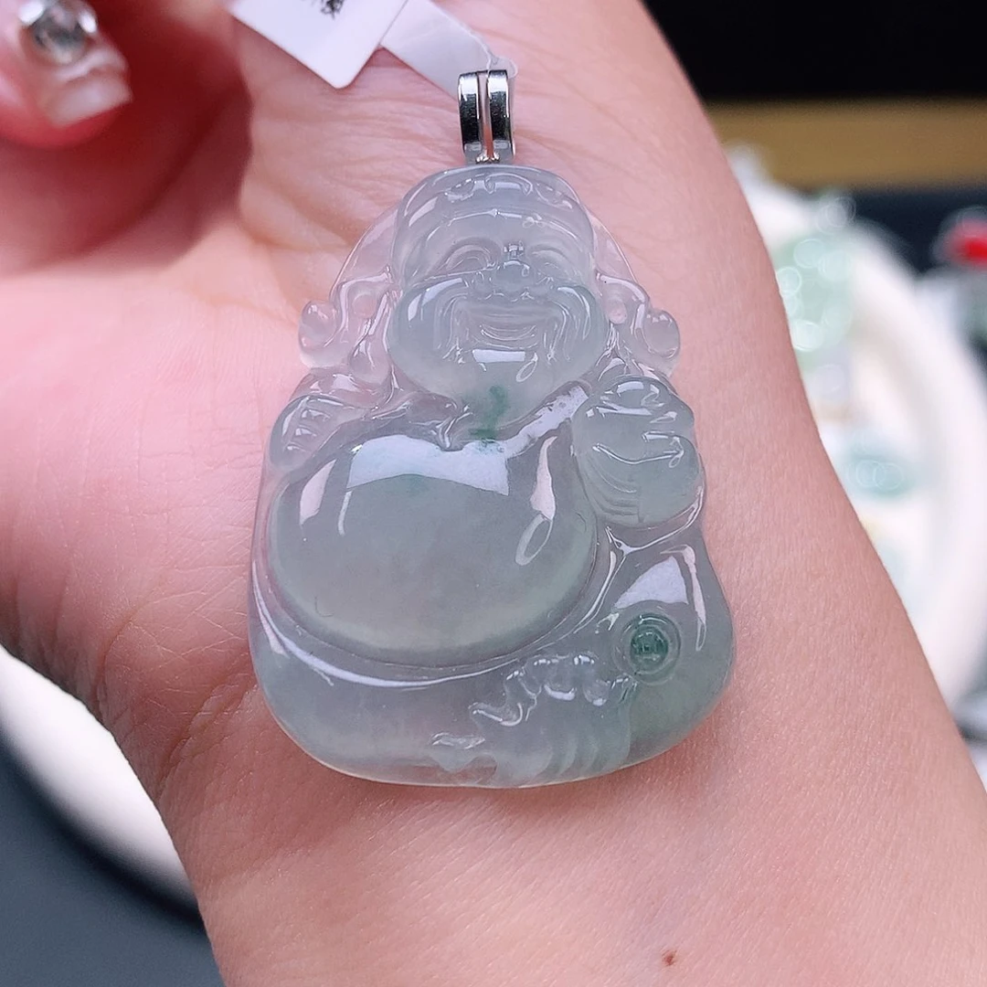 颈饰18K金镶嵌翡翠财神爷