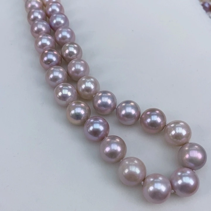 淡水珍珠颈饰合金13-14正圆曼塔玫瑰色珍珠项链