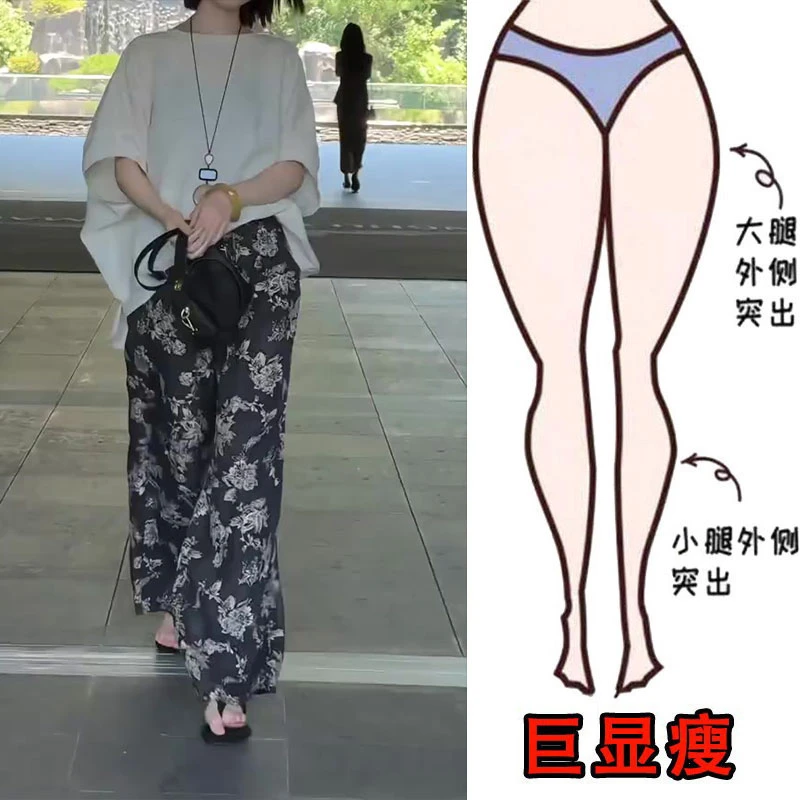2025夏季新款高腰宽松垂直感冰凉碎花阔腿裤女遮肉显瘦百搭休闲裤