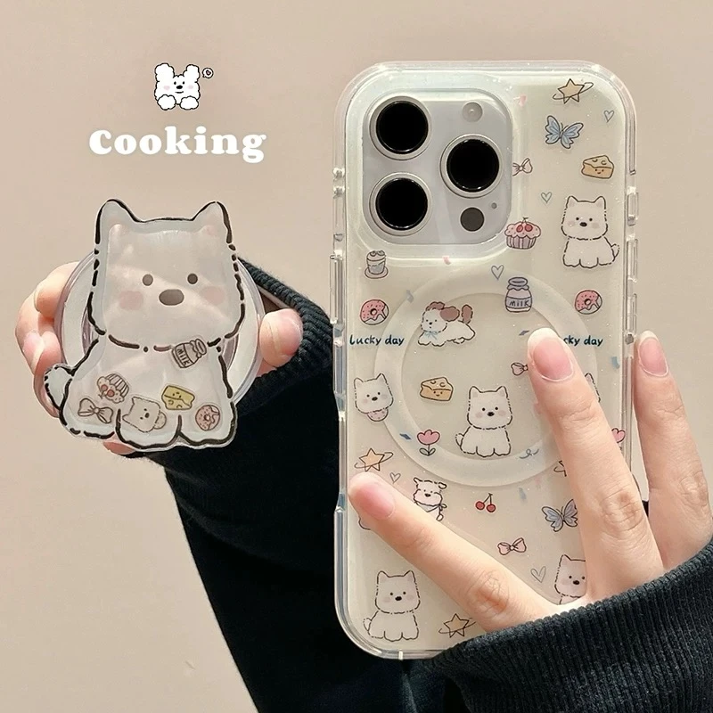 可爱小狗磁吸壳适用iPhone16手机壳14苹果15支架华为oppo小米vivo