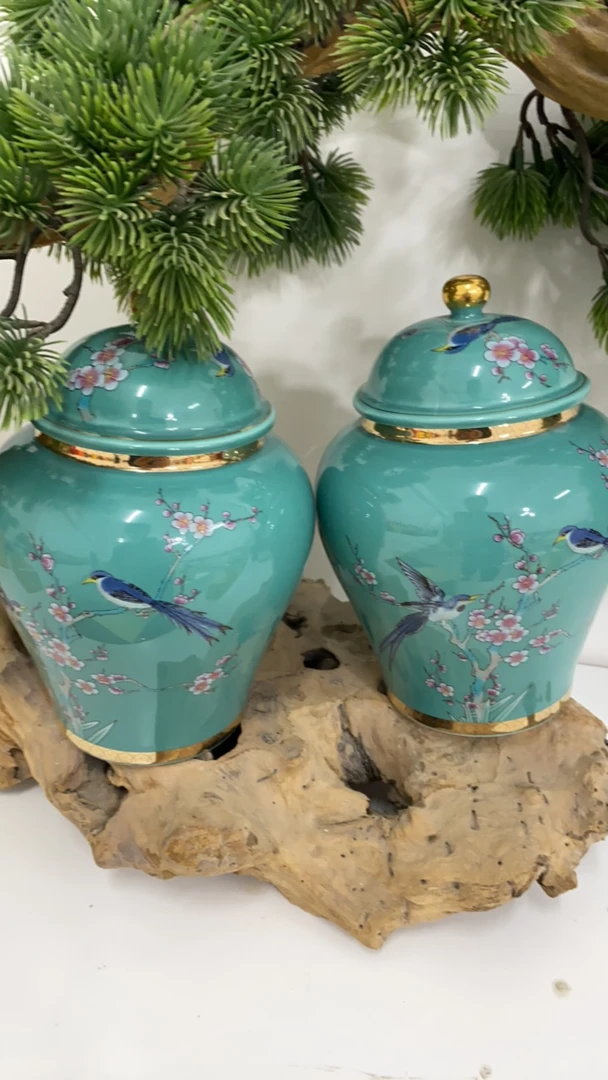 汇鑫陶瓷茶叶罐绿色喜上眉梢a107