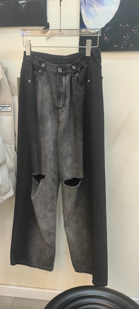 黑灰色晕染阔腿裤 薄款