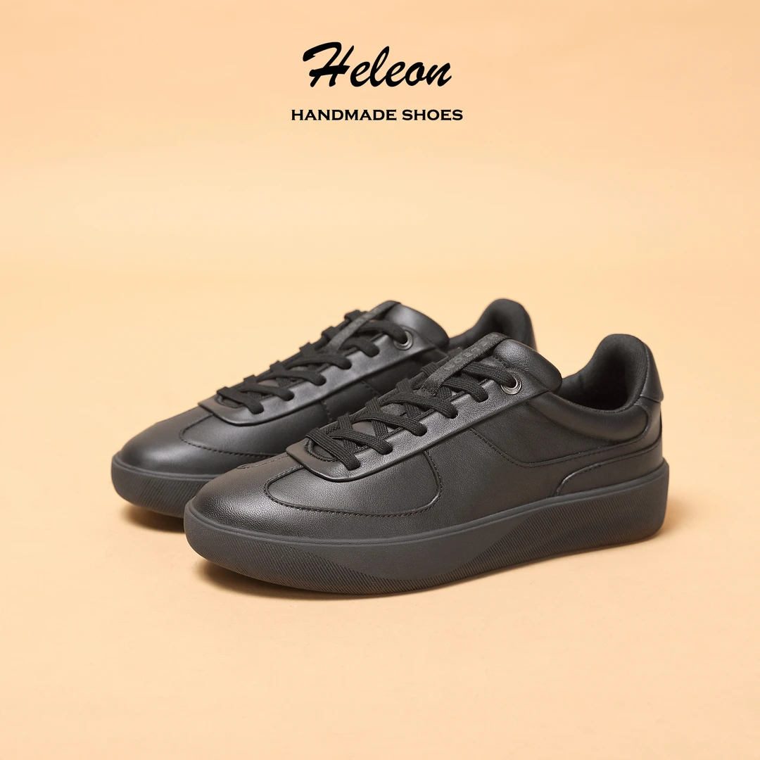 HELEON【高奢级】秋冬季新款男鞋黑色耐脏真皮德训鞋运动休闲板鞋