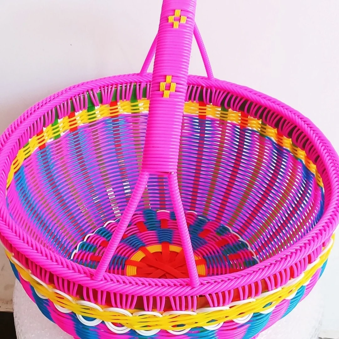 纯篮子购物仿藤条pet提菜篮传统水果野餐菜篮子菜筐手提藤编篮子