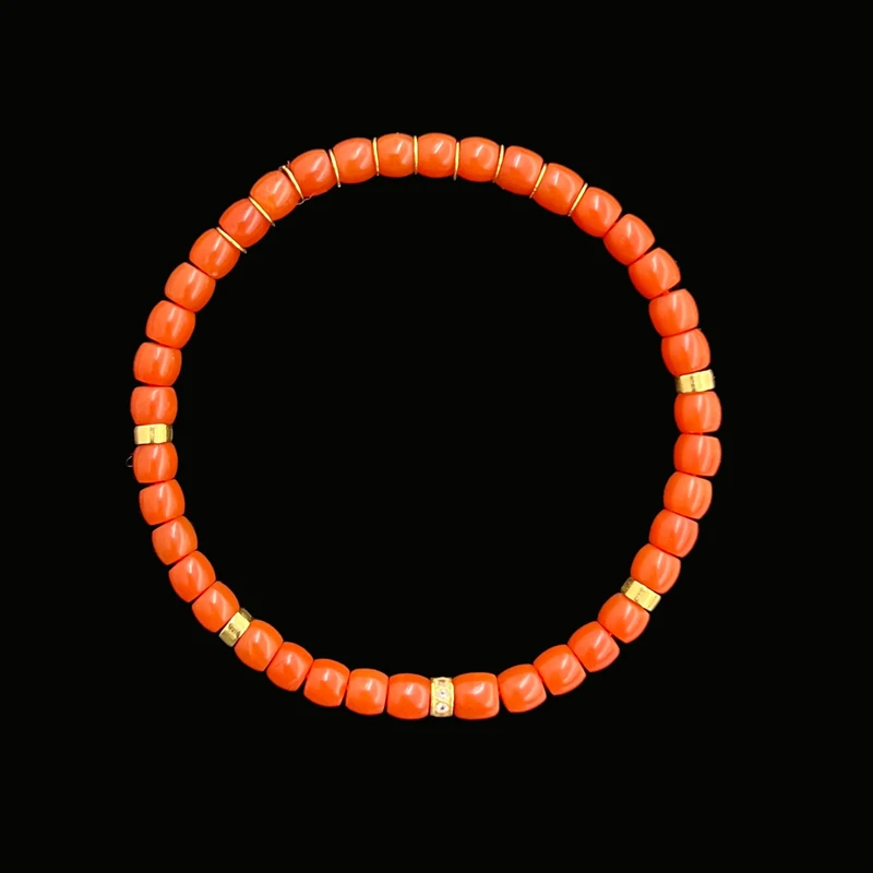 南红直切手串 18K金 珠径4-5mm 手围15cm 金约0.9g L