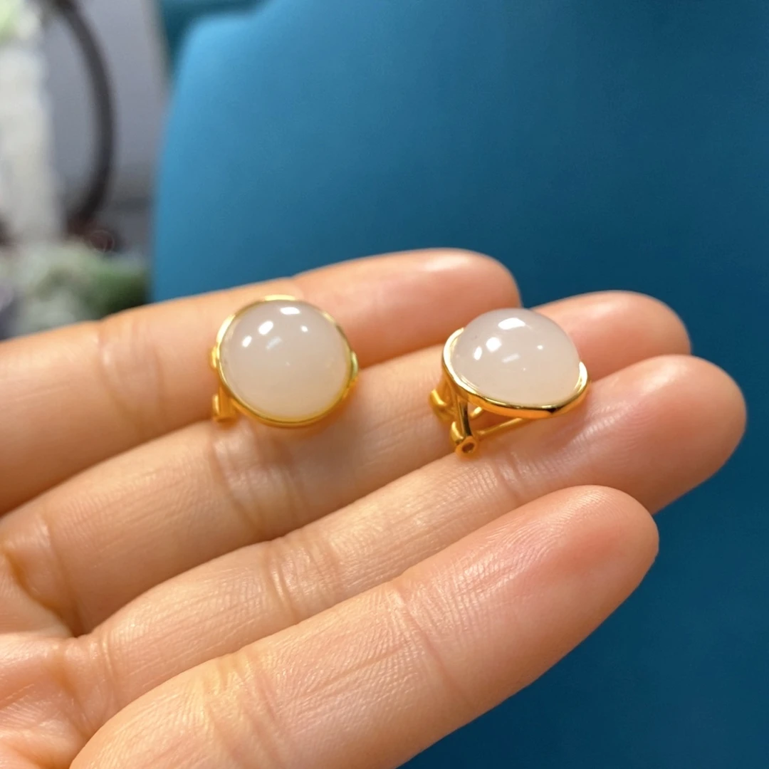 和田玉耳饰银S925镶嵌