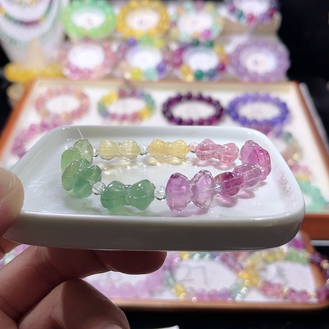 未镶嵌手链萤石彩虹蝴蝶结13mm