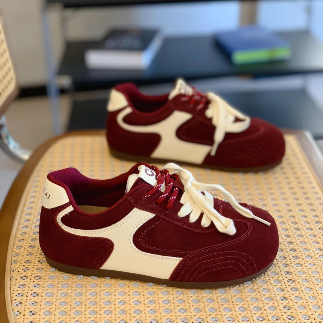 内增高双鞋带时髦撞色德训鞋女2025秋冬超火磨砂绒面显脚小阿甘鞋