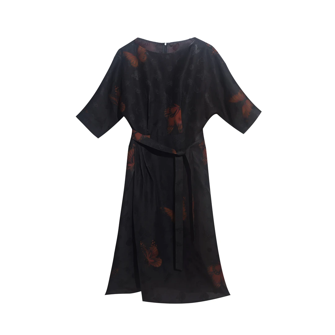 2025春夏新款香云纱100%桑蚕丝时尚洋气款连衣裙CD25042302