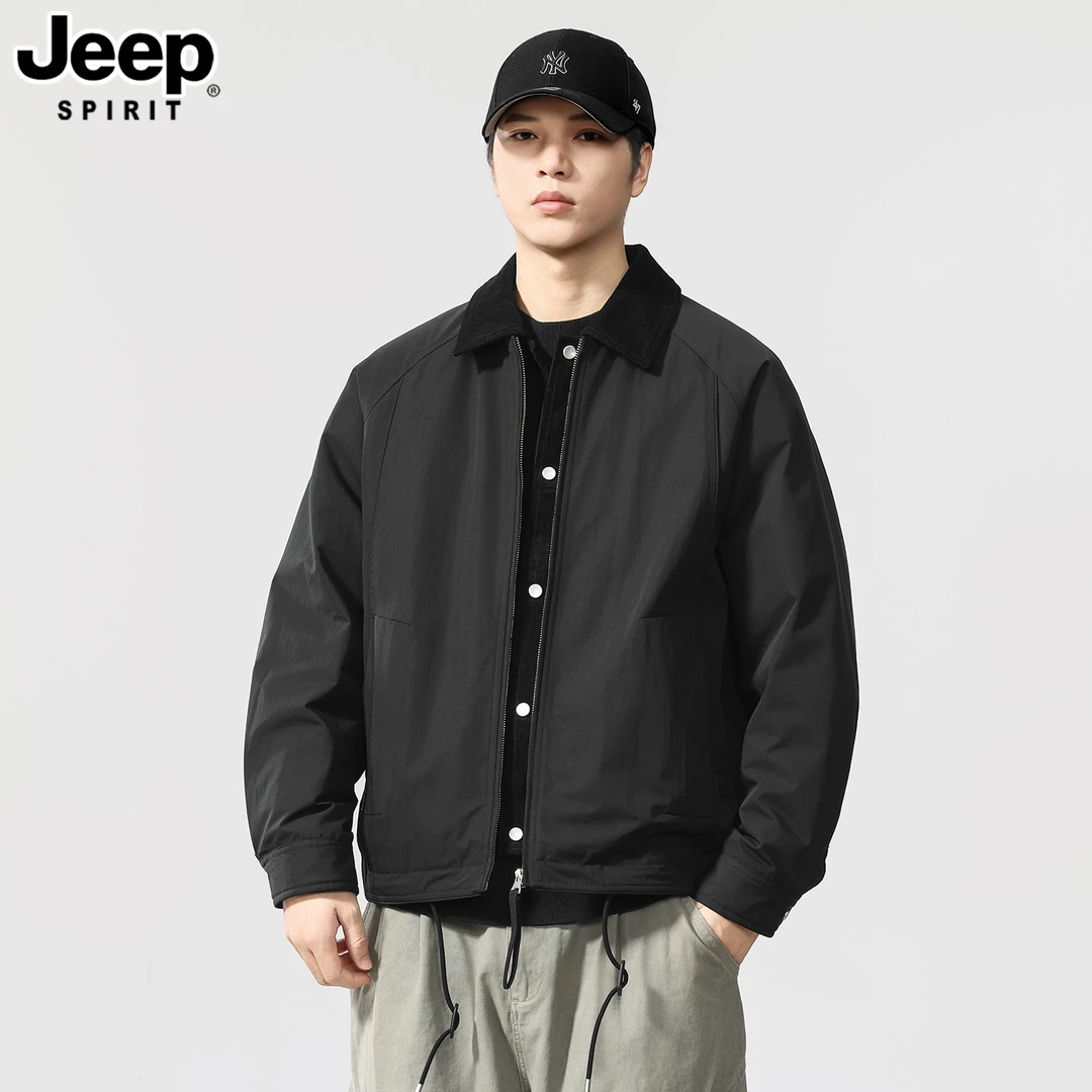 JEEPSPIRIT吉普高奢拼色羽绒服男冬季轻薄保暖外套商务休闲夹克