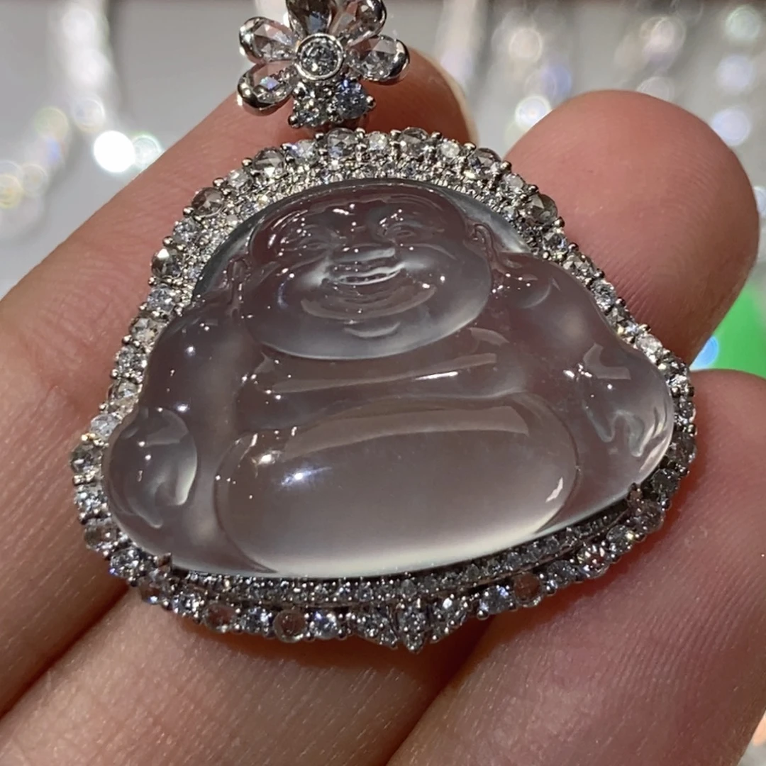 翡翠18K金镶嵌颈饰天然缅甸A货翡翠