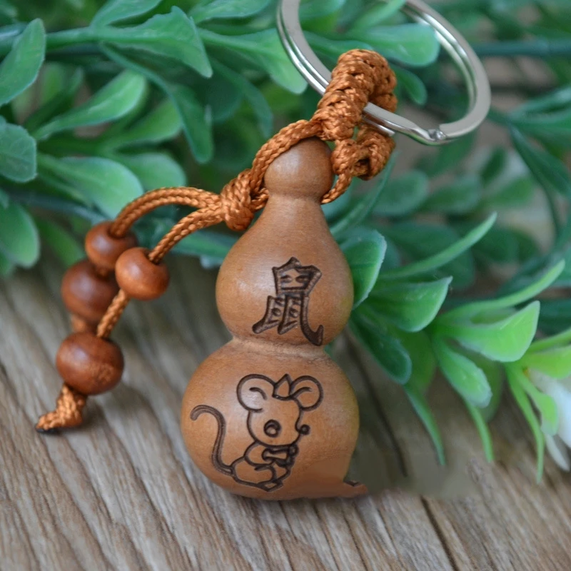 【师傅推荐】老桃木雕刻挂件十二生肖葫芦创意钥匙扣随身带物件