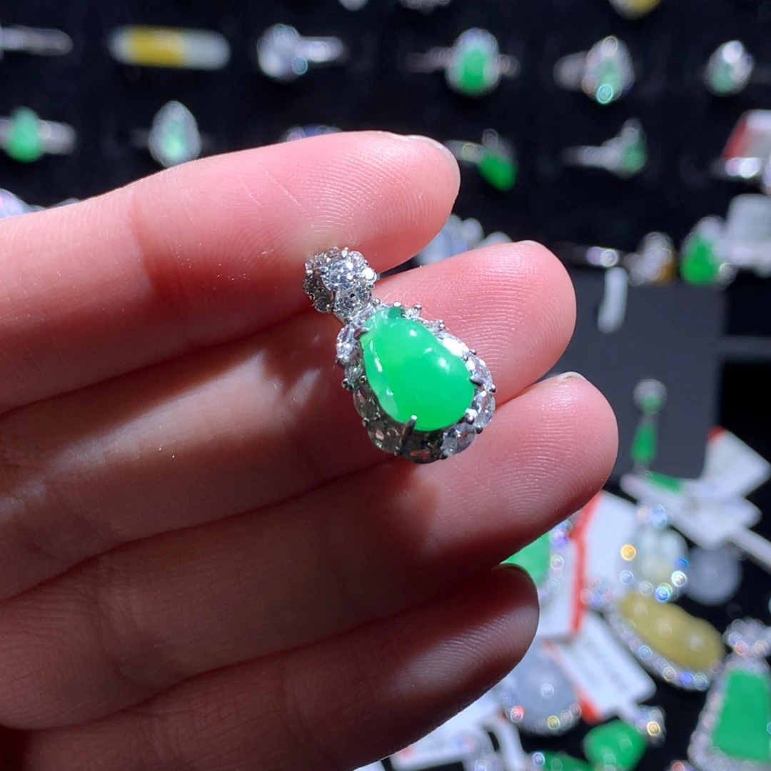 翡翠戒指银S925镶嵌天然翡翠