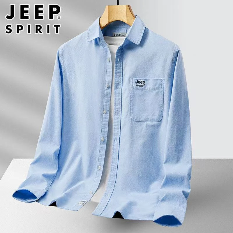JEEP SPIRIT纯色男士长袖男春秋季潮流韩版天蓝衬衫夏季修身外套