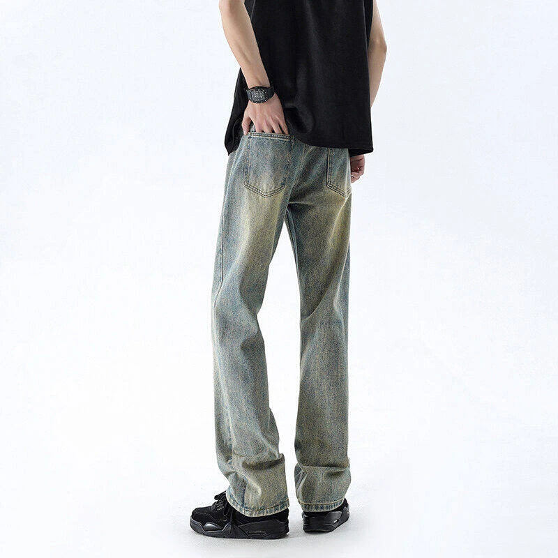 春秋水洗裤子薄款港风做旧复古弹力微喇牛仔裤秋季潮流百搭LK2416