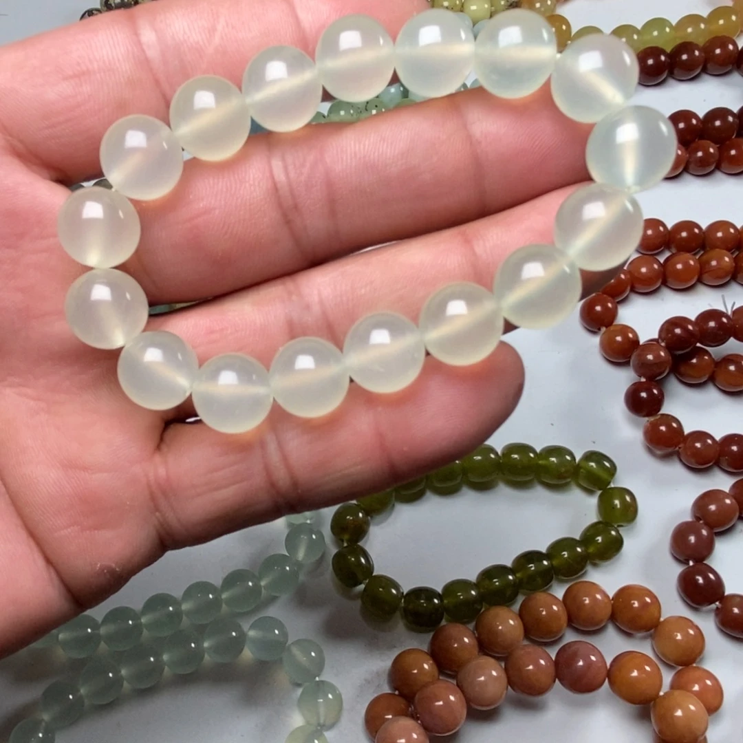 蛇纹石玉未镶嵌手链岫玉白冰卡12嘎嘎净