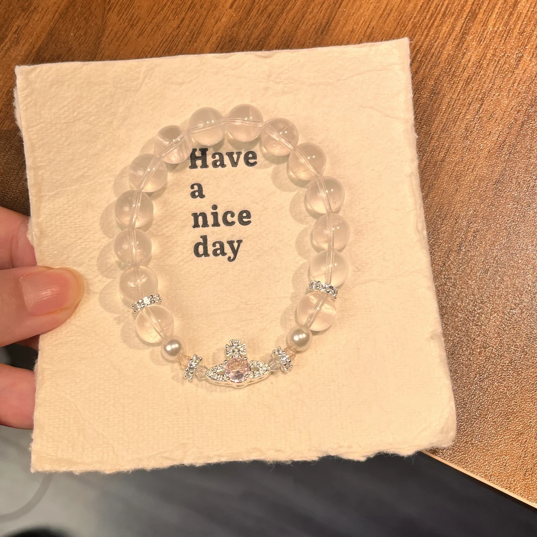 GP6099-【土星（白粉）】天然莫桑比克粉水晶合金配件均有瑕