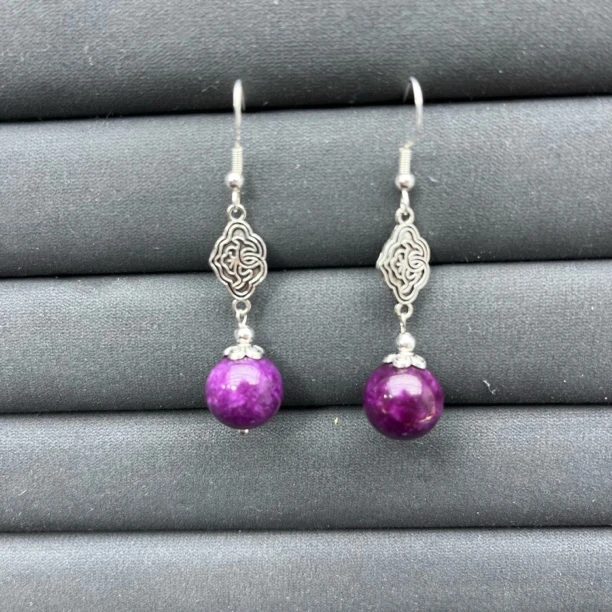 202国风简约祥云紫色圆珠耳饰