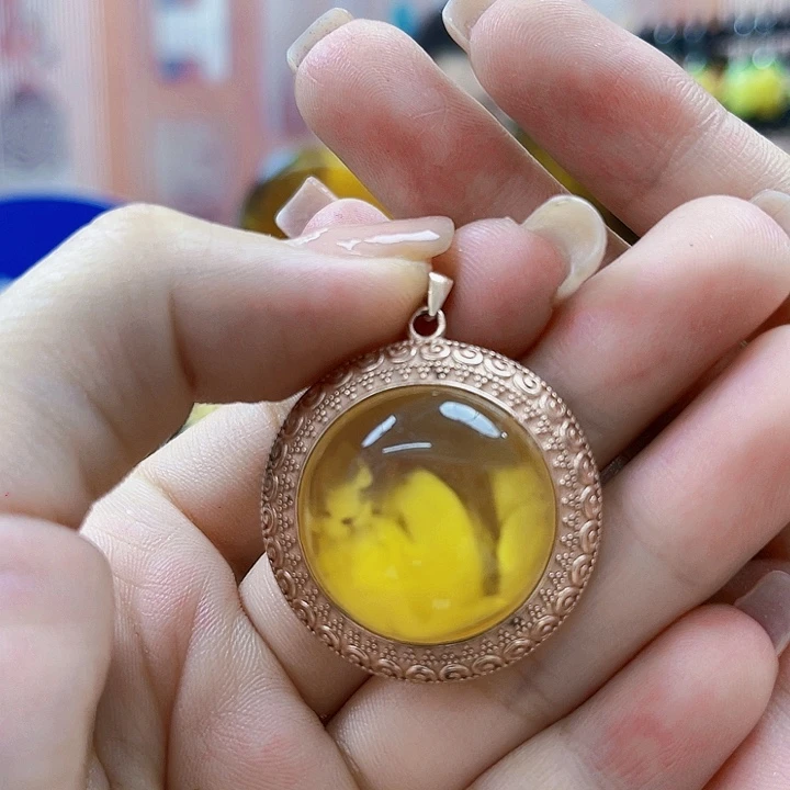 琥珀银S925镶嵌戒指吊坠