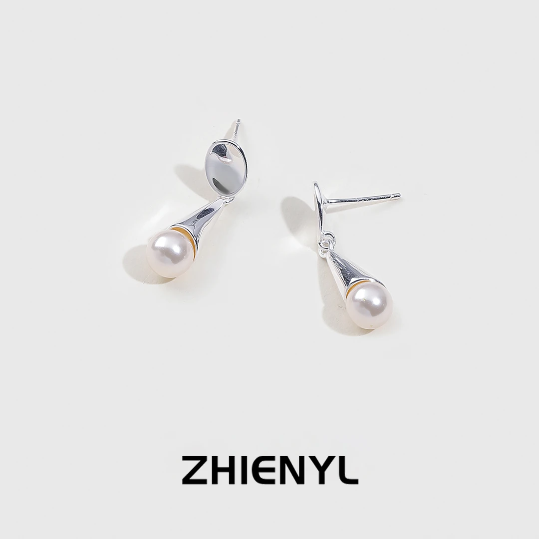 925银仿珍珠耳饰 甜筒耳钉纯银女气质百搭可爱仙气小众设计耳坠