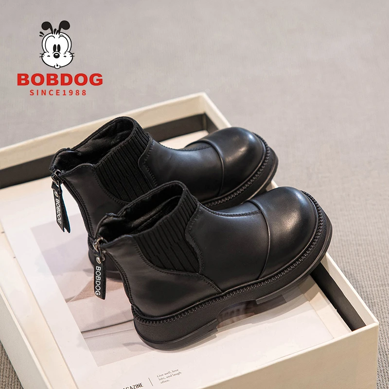 巴布豆女童靴子儿童短靴2025秋冬季新款加绒英伦风马丁靴女宝靴子