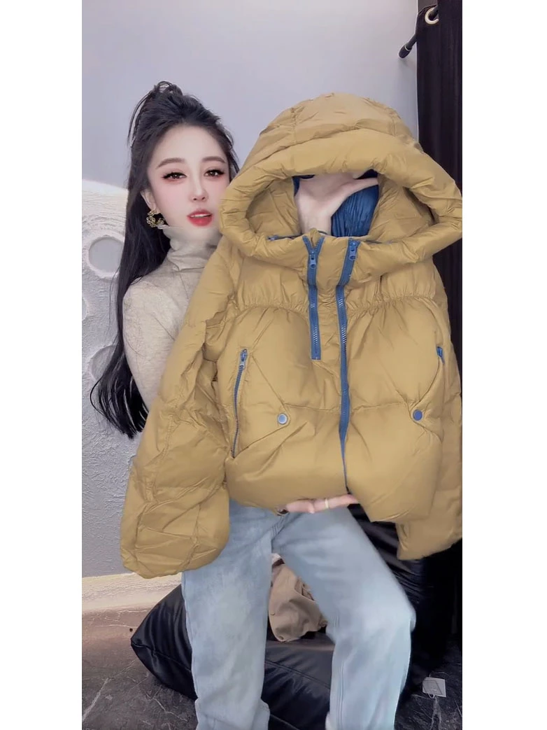韩版设计感双拉链连帽冬季新款时尚别致独特外套休闲百搭保暖棉服