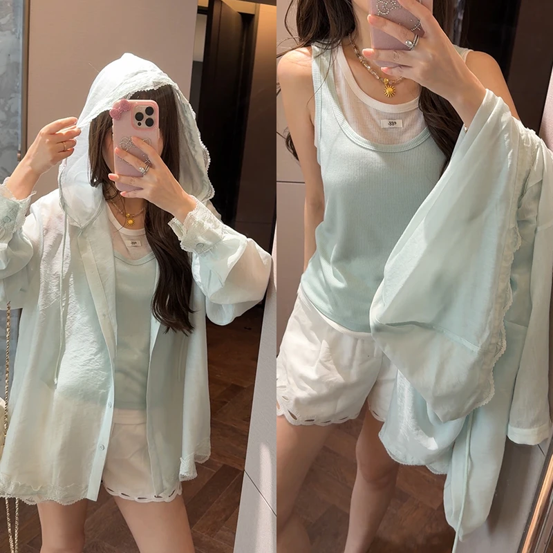 【mimius】L 氧气感清新休闲撞色衬衫+假两件背心套装 G04279