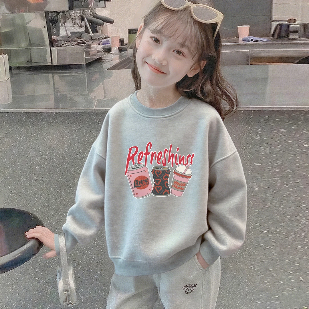 女童卫衣秋冬新款加绒加厚圆领休闲宽松中大儿童百搭大版上衣潮牌