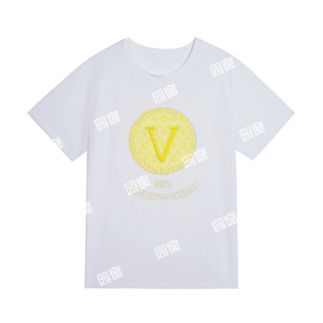 5534时尚轻奢重工烫钻棉T恤上衣5573