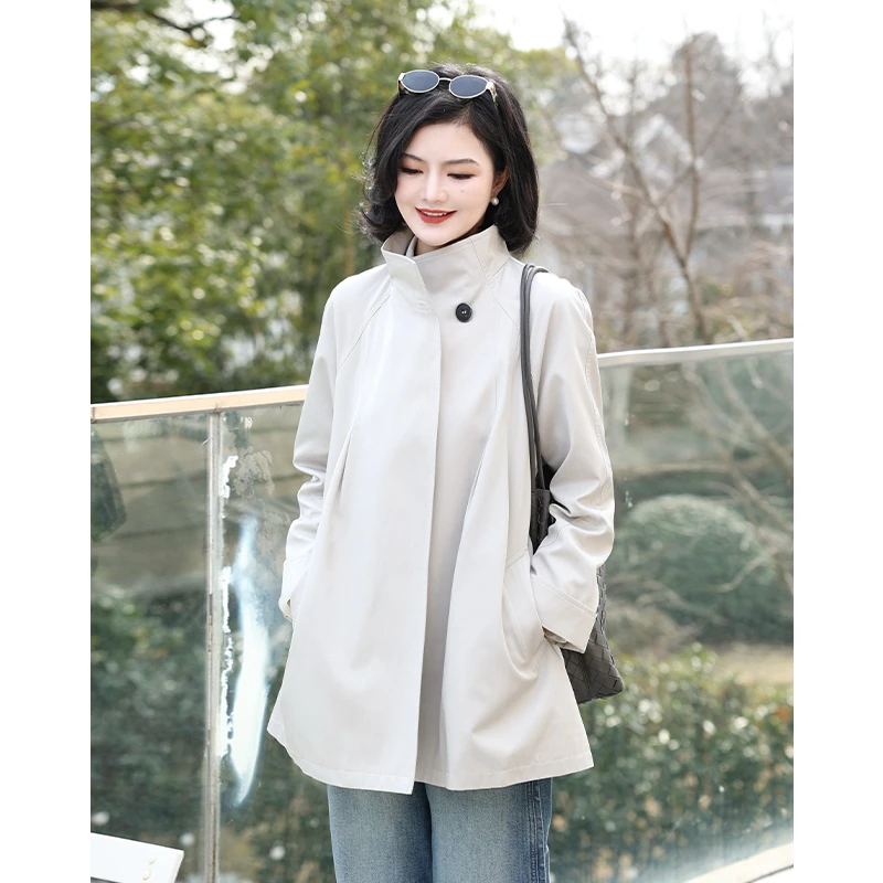 阿楠anan 时光微澜 简约气质立领一粒扣中长款风衣女休闲通勤外套