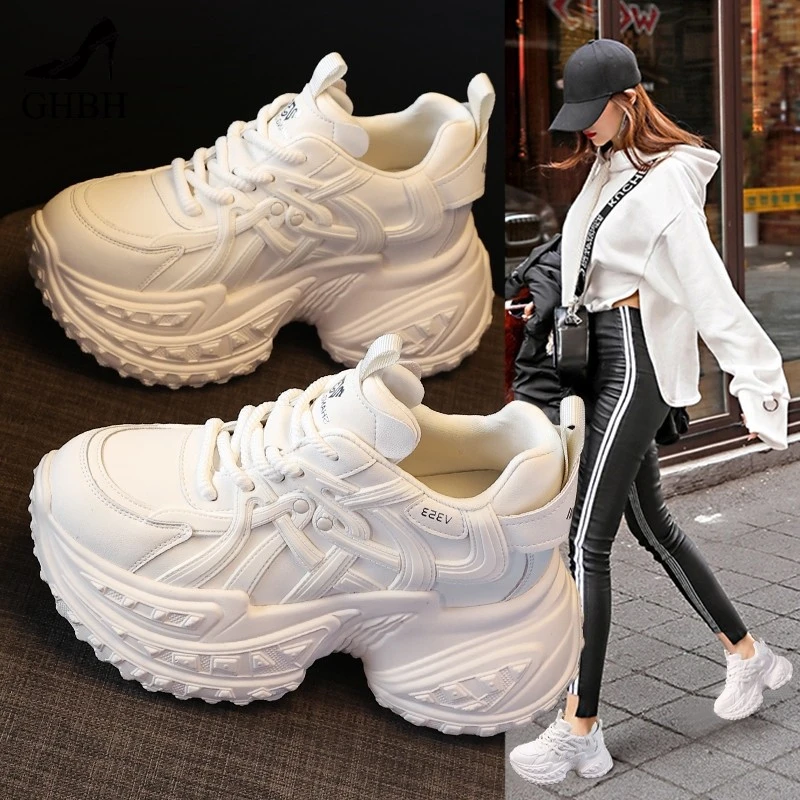 厘米增高~内增高显脚小小白鞋女百搭厚底小个子休闲运动老爹鞋