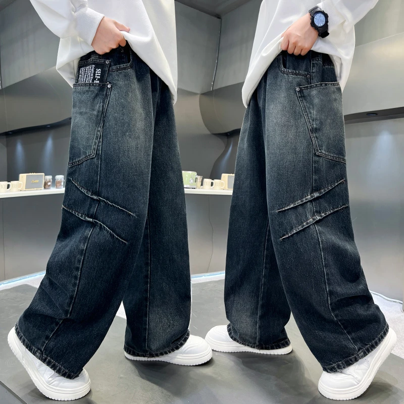 男童秋季直筒长裤春秋款儿童牛仔裤复古韩版中大童休闲裤宽松柔软