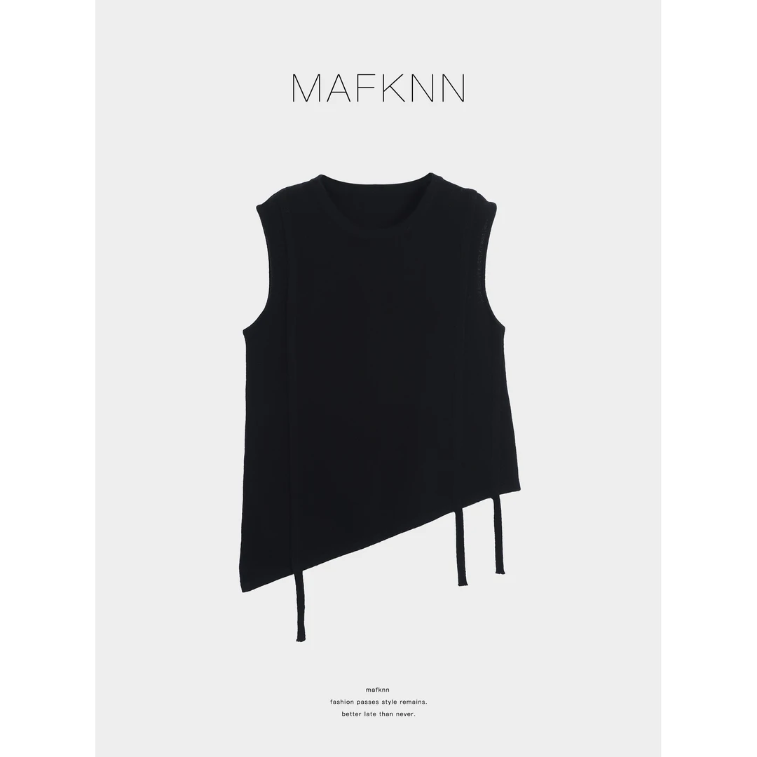MAFKNN/玛肯时尚休闲简约纯色百搭斜边绵羊毛马甲MK13827