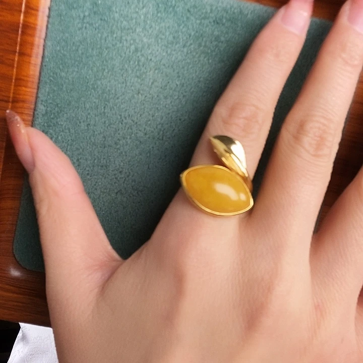 蜜蜡银S925镶嵌戒指戒指