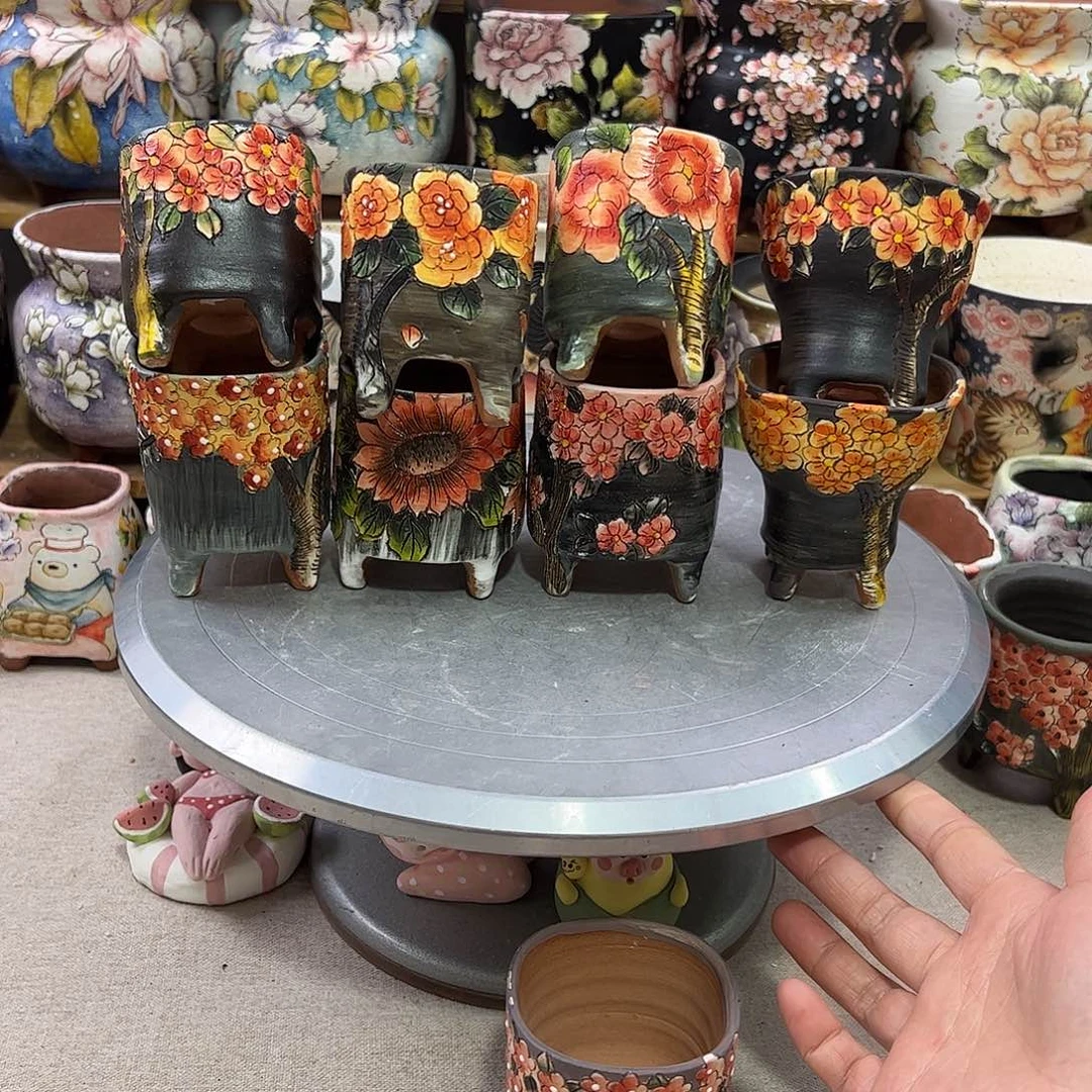 九***五景德镇炫彩手绘景德镇陶瓷花盆