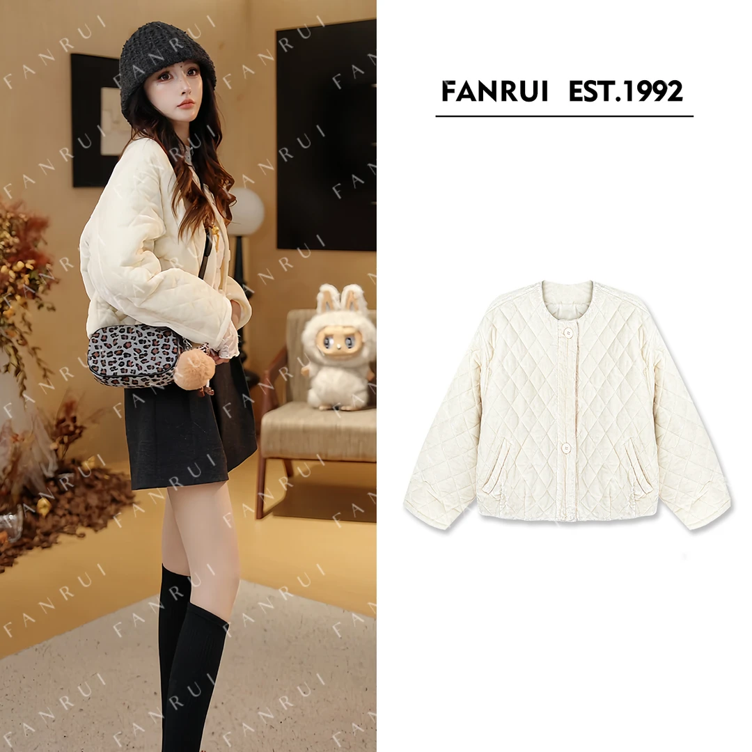 FANRUI/泛芮「贝贝biuu」暗纹菱格秋冬款纯色松弛感棉服外套B18682