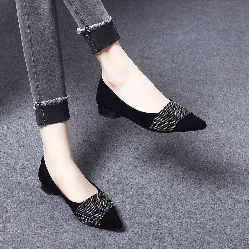 OM62394新款超软羊皮不累脚浅口尖头气质小单鞋秋季女鞋平底鞋