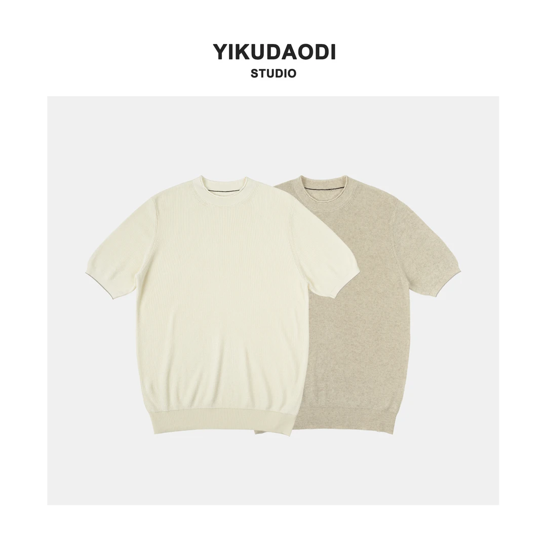 夏季新款简约老钱风休闲舒适透气针织衫短袖圆领T男@0602上衣半袖