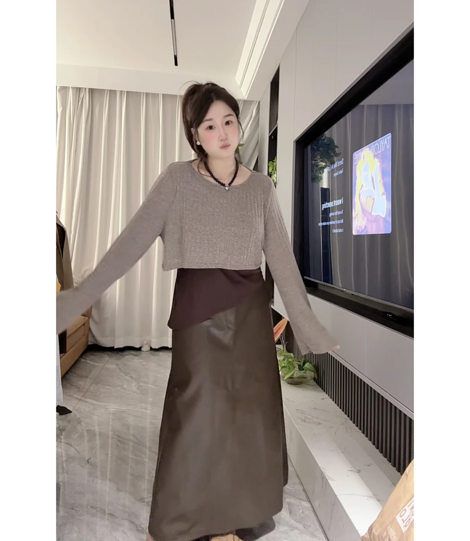 「小吴家」复古减龄套装女秋季慵懒风长袖罩衫上衣显瘦半身裙三件套