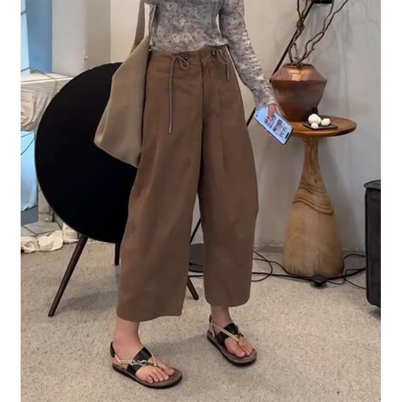 萱贝纯小个子时尚减龄直筒休闲裤女2025秋季复古设计感八分阔腿裤