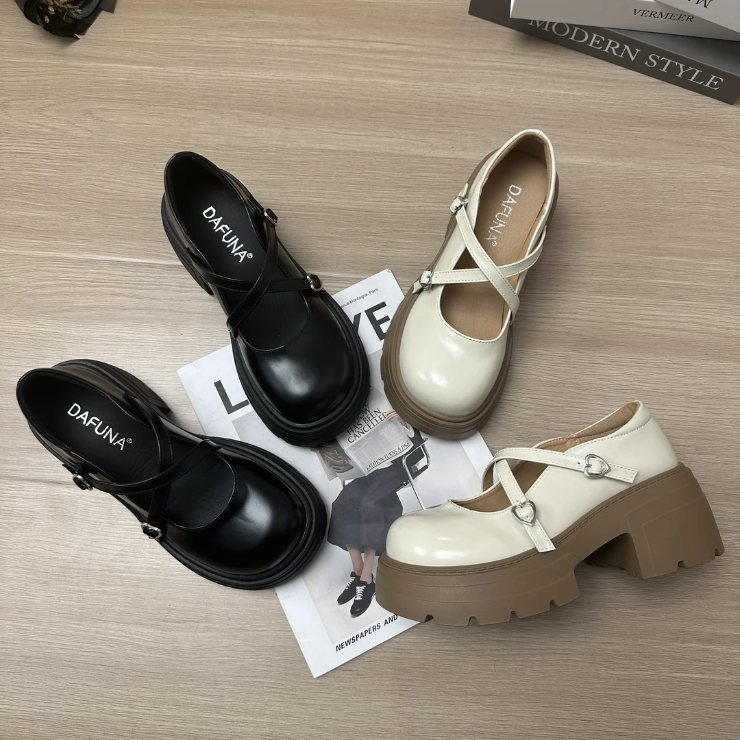 【H5】厚底松糕玛丽珍鞋女2025年秋季新款小个子增交叉带皮鞋